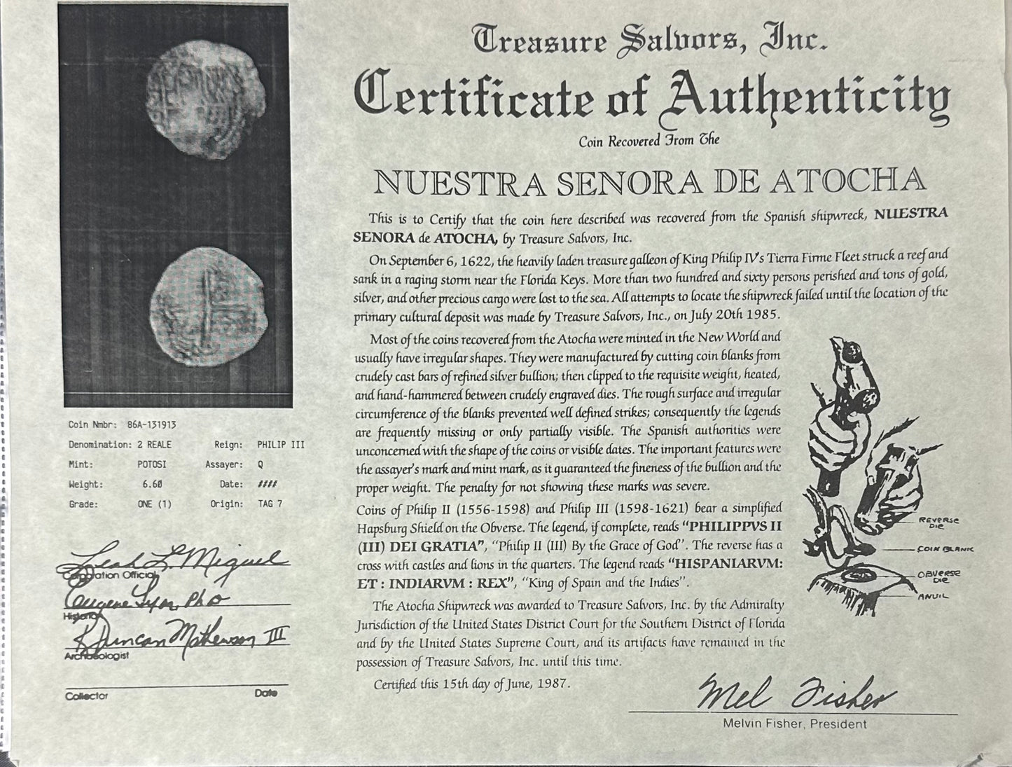 Grade 1, 2 Reale Atocha w/Original Fisher Cert